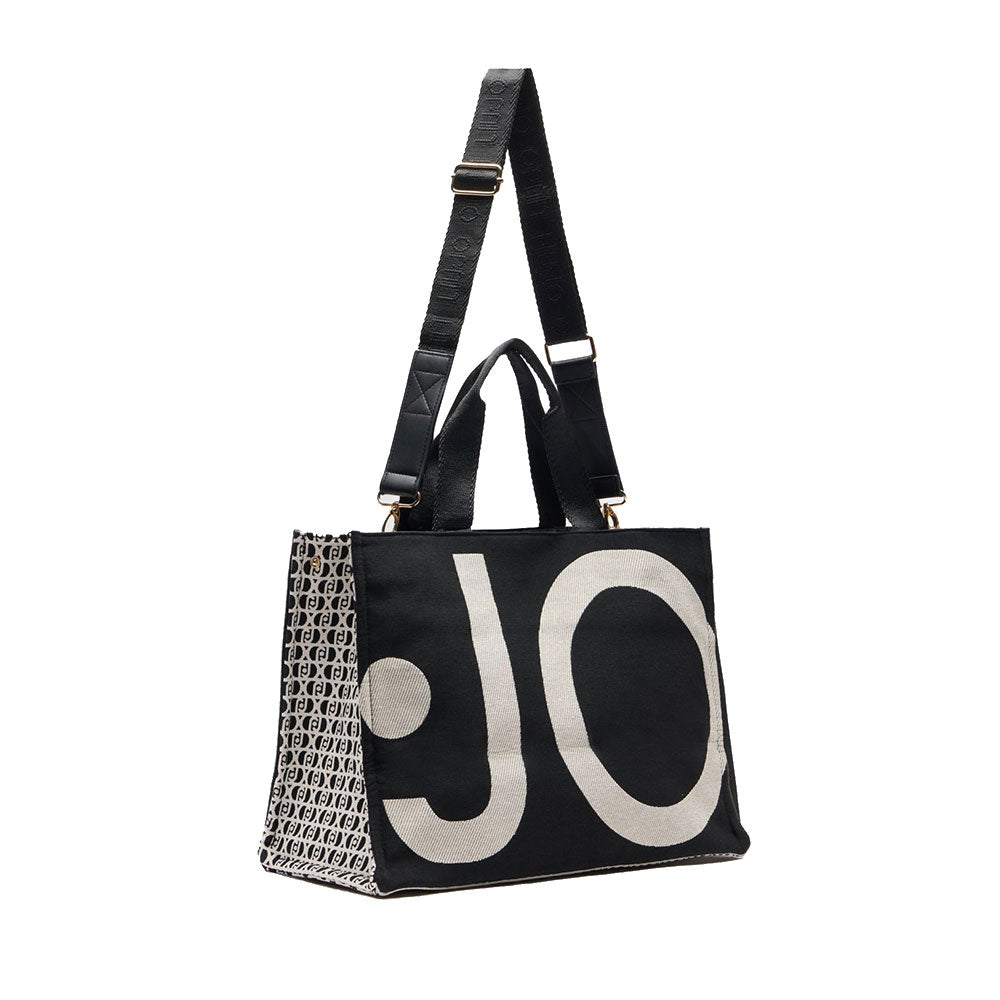 Tote Bag Large LIU JO in Tessuto Jacquard Monogram Nero