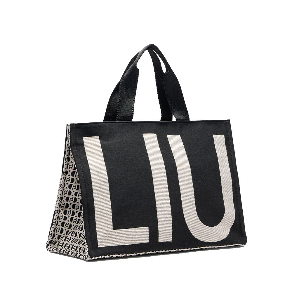 Tote Bag Large LIU JO in Tessuto Jacquard Monogram Nero