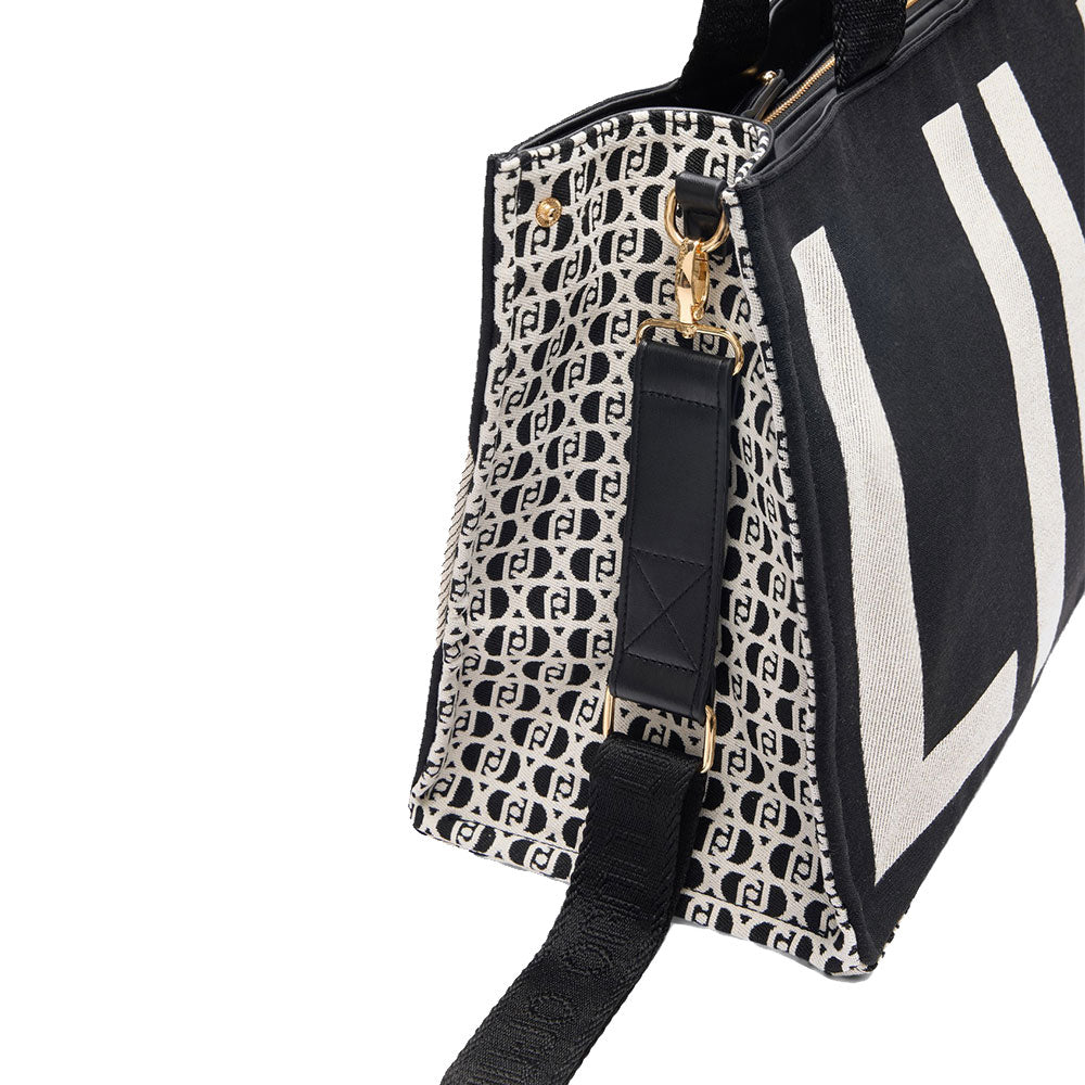 Tote Bag Large LIU JO in Tessuto Jacquard Monogram Nero
