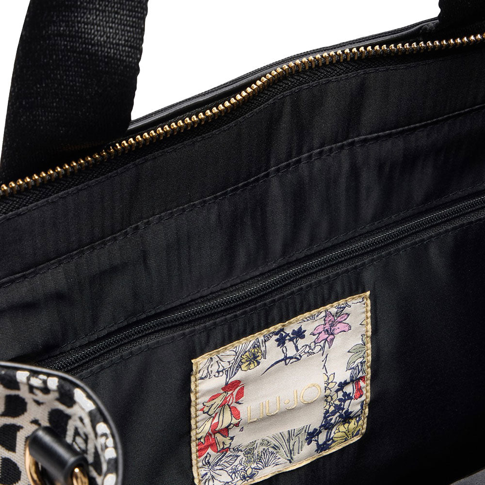 Tote Bag Large LIU JO in Tessuto Jacquard Monogram Nero