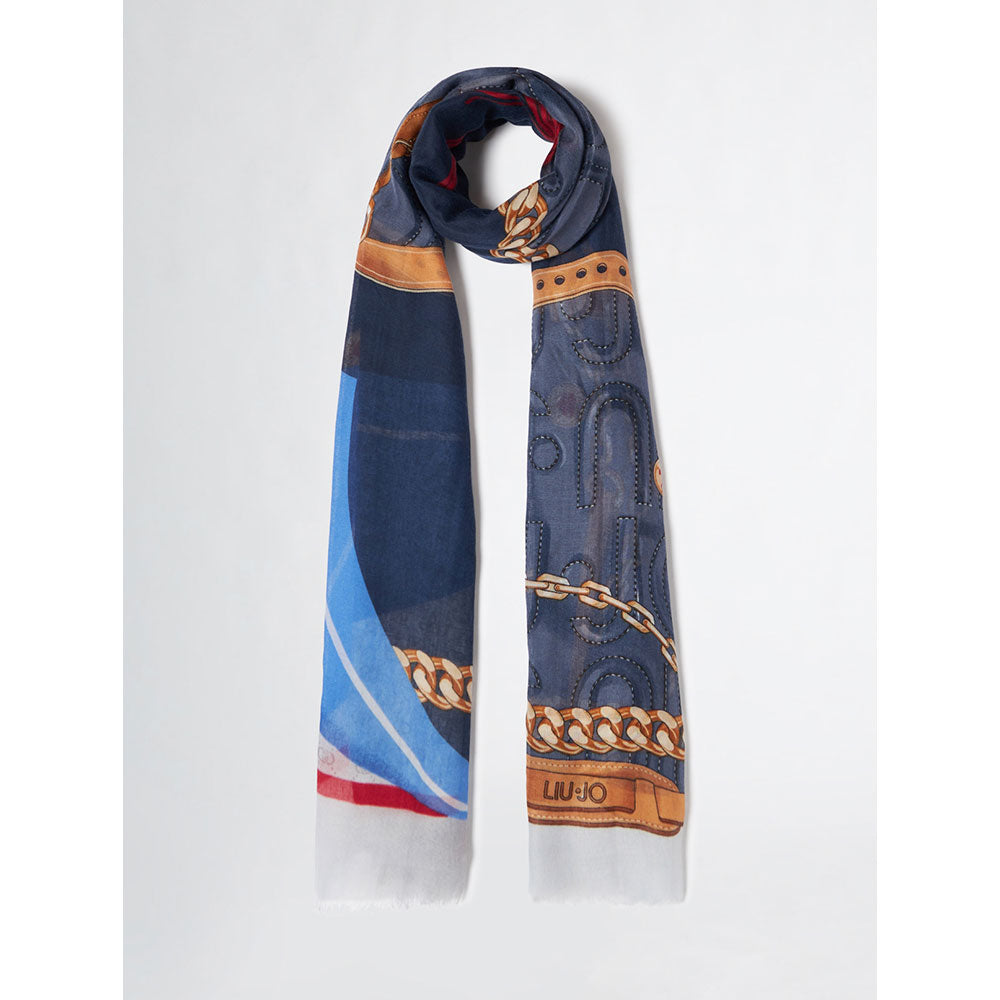Stola Donna 90 x 180 cm LIU JO Better Blu con Motivo Grafico con Logo