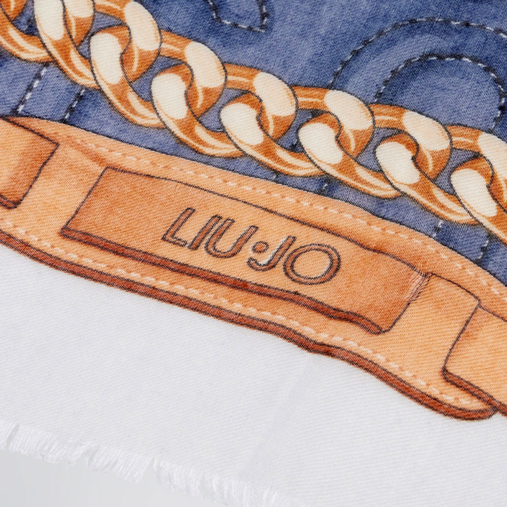 Stola Donna 90 x 180 cm LIU JO Better Blu con Motivo Grafico con Logo