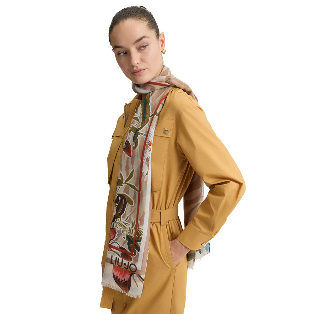 Stola Donna 90 x 180 cm LIU JO stampa Animalier Floreale Beige