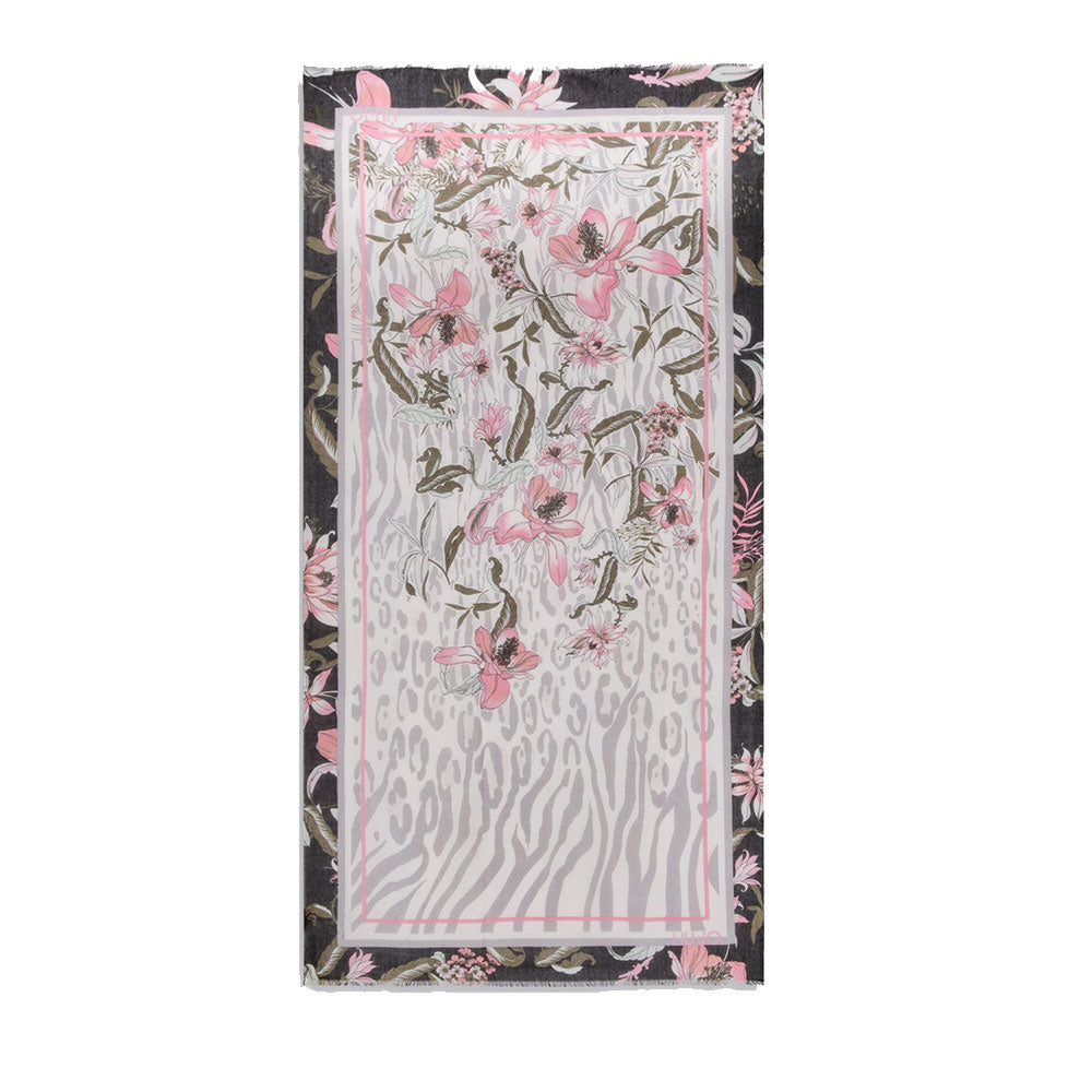 Stola Donna 90 x 180 cm LIU JO stampa Animalier Floreale Nero