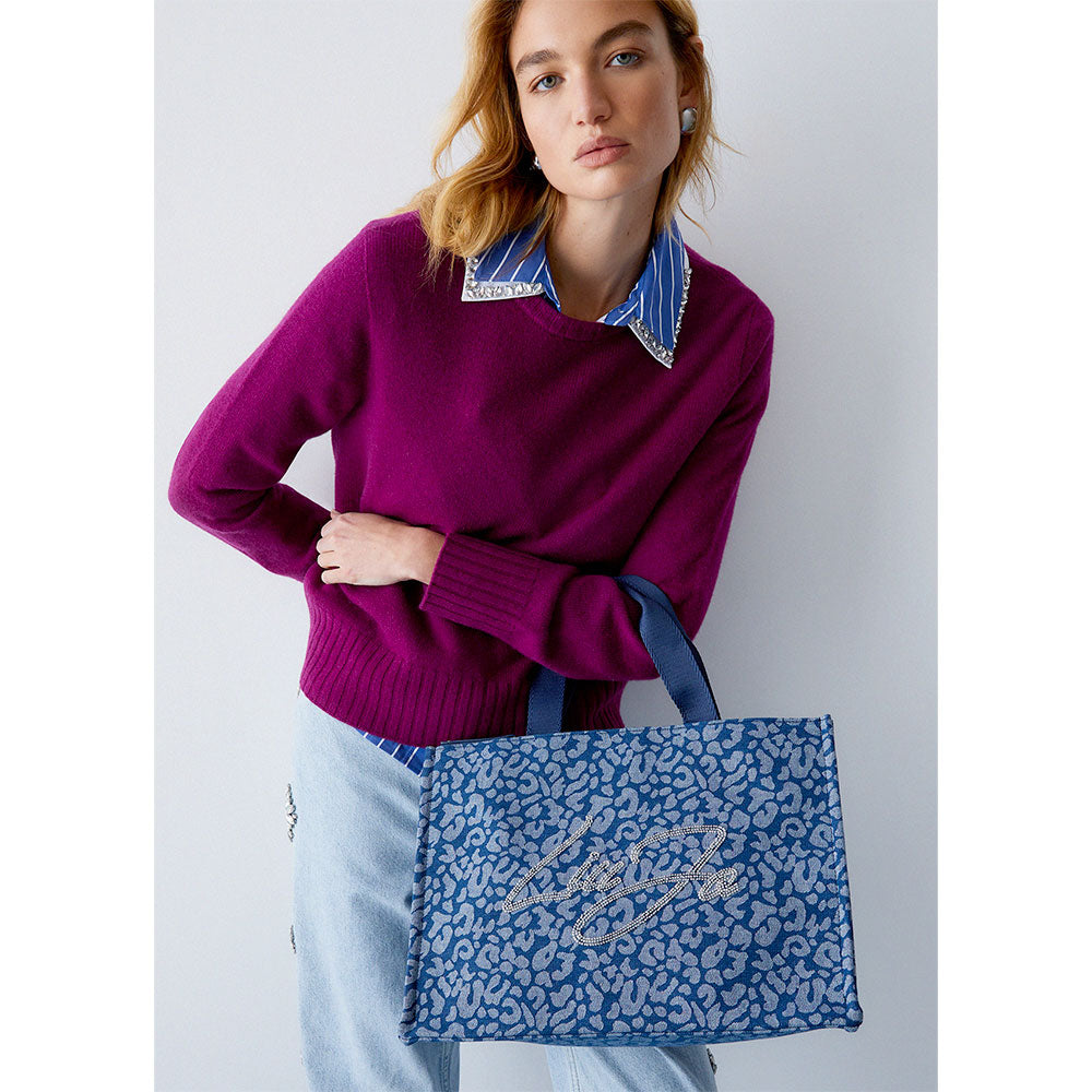 Tote Bag Large LIU JO in Denim stampa Animalier