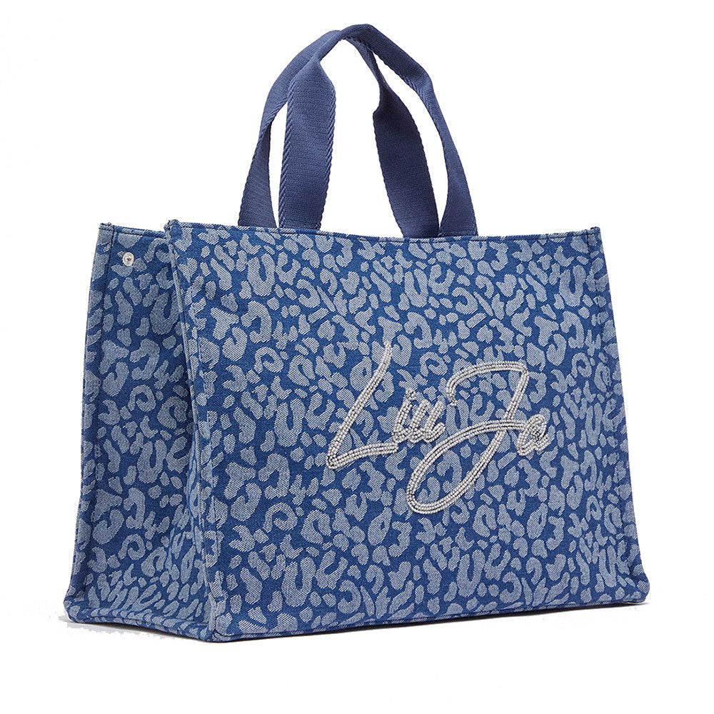 Tote Bag Large LIU JO in Denim stampa Animalier