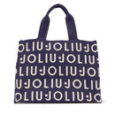 Tote Bag Large LIU JO in Maglia Blu Scuro con Logo Jacquard Bianco