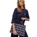 Tote Bag Large LIU JO in Maglia Blu Scuro con Logo Jacquard Bianco