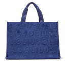 Tote Bag Large LIU JO in Maglia Blu Scuro con Logo Jacquard