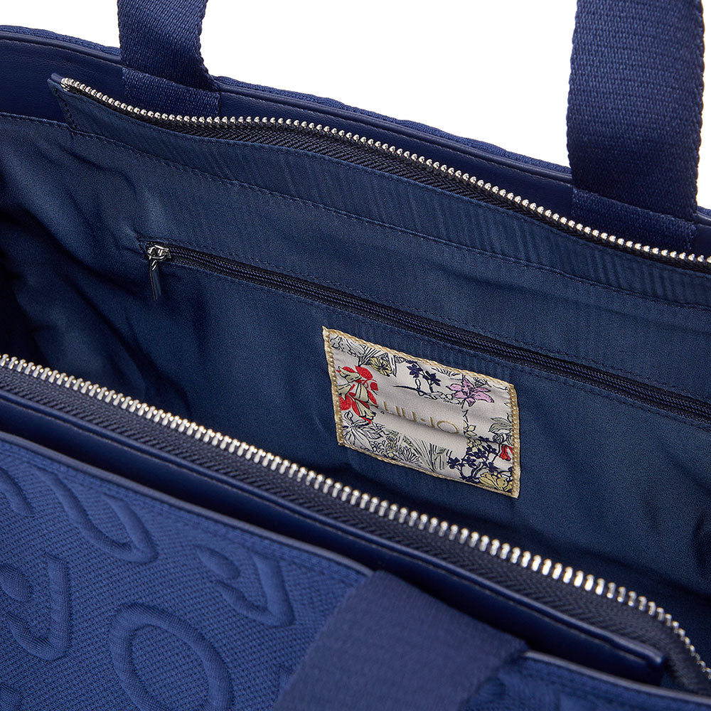Tote Bag Large LIU JO in Maglia Blu Scuro con Logo Jacquard