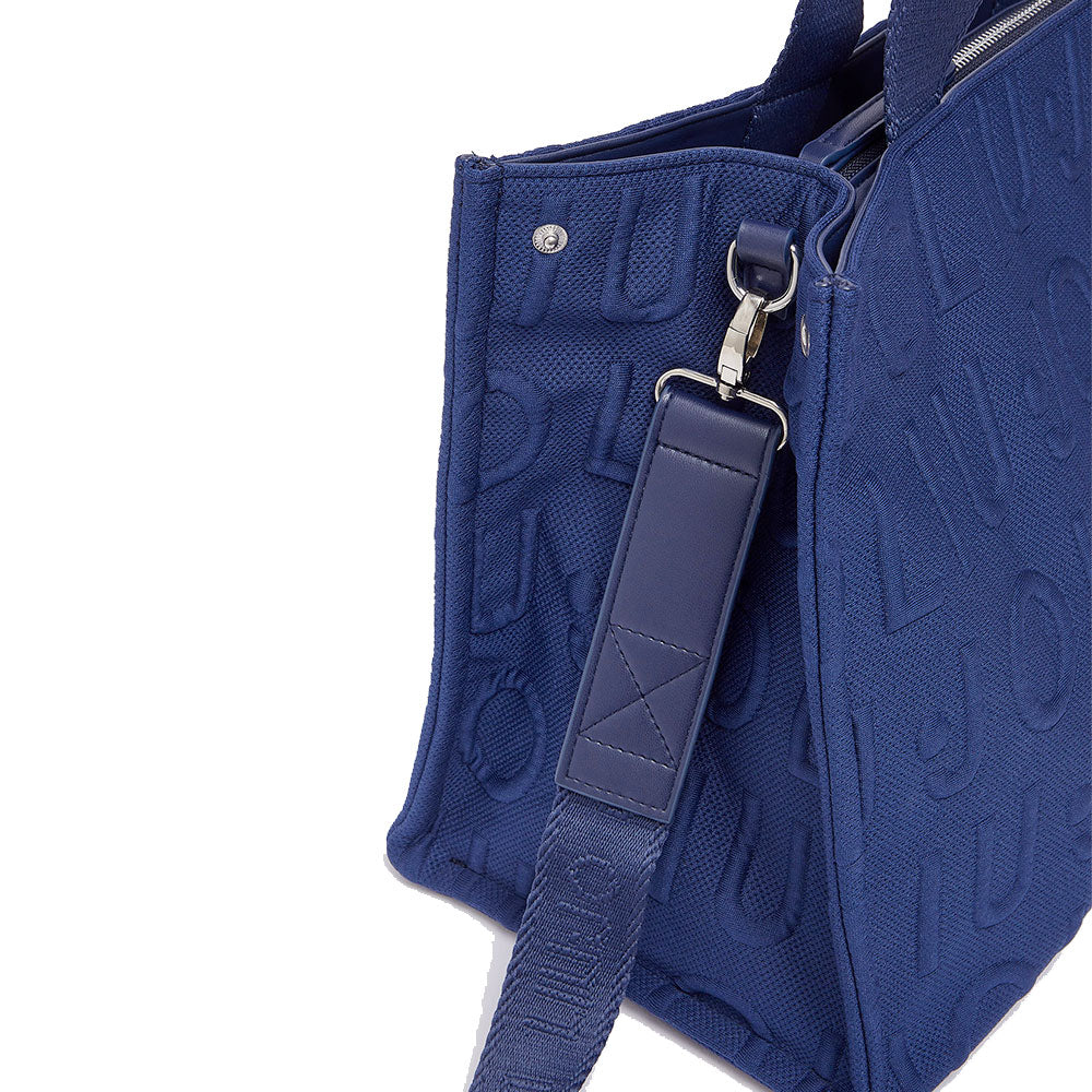 Tote Bag Large LIU JO in Maglia Blu Scuro con Logo Jacquard