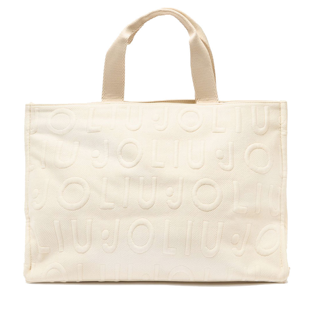 Tote Bag Large LIU JO in Maglia Bianco Panna con Logo Jacquard