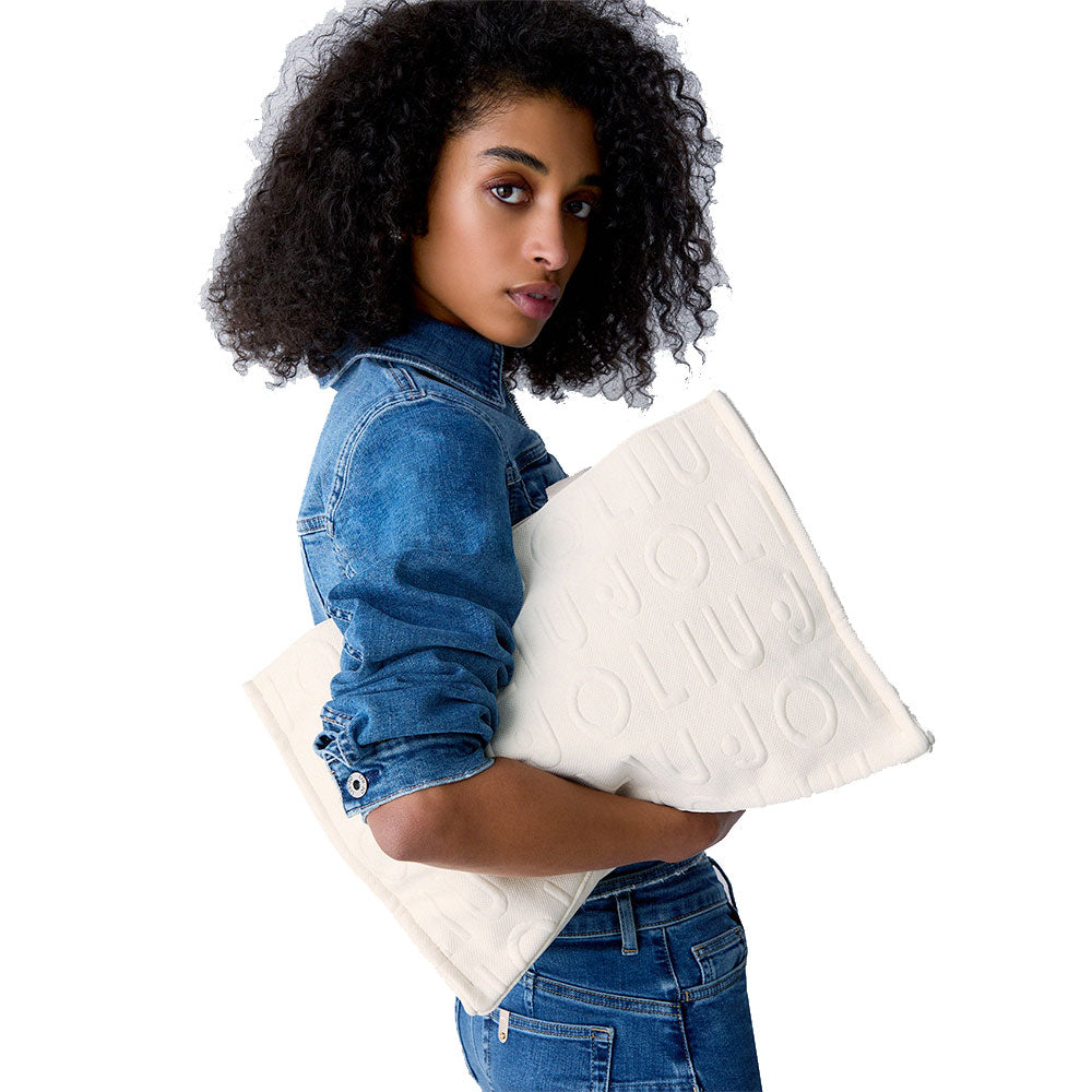 Tote Bag Large LIU JO in Maglia Bianco Panna con Logo Jacquard