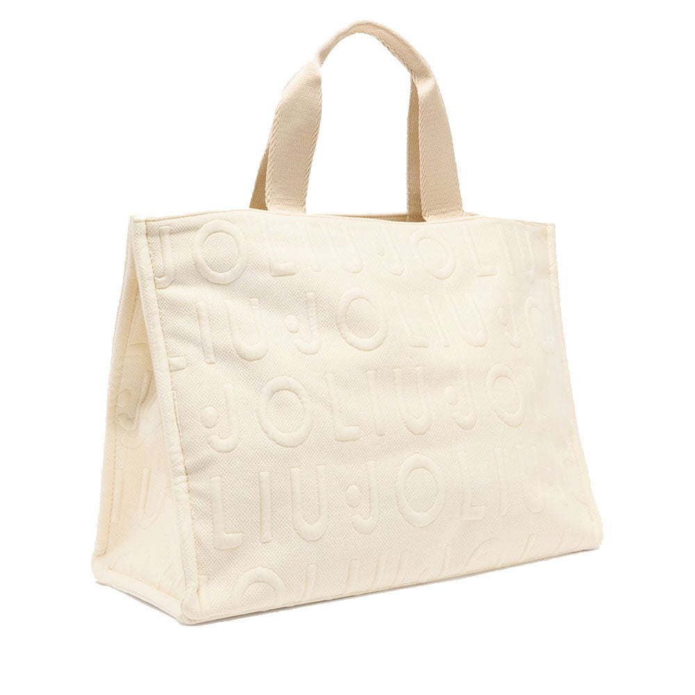 Großer Shopper LIU JO aus cremweißem Strick mit Jacquard-Logo
