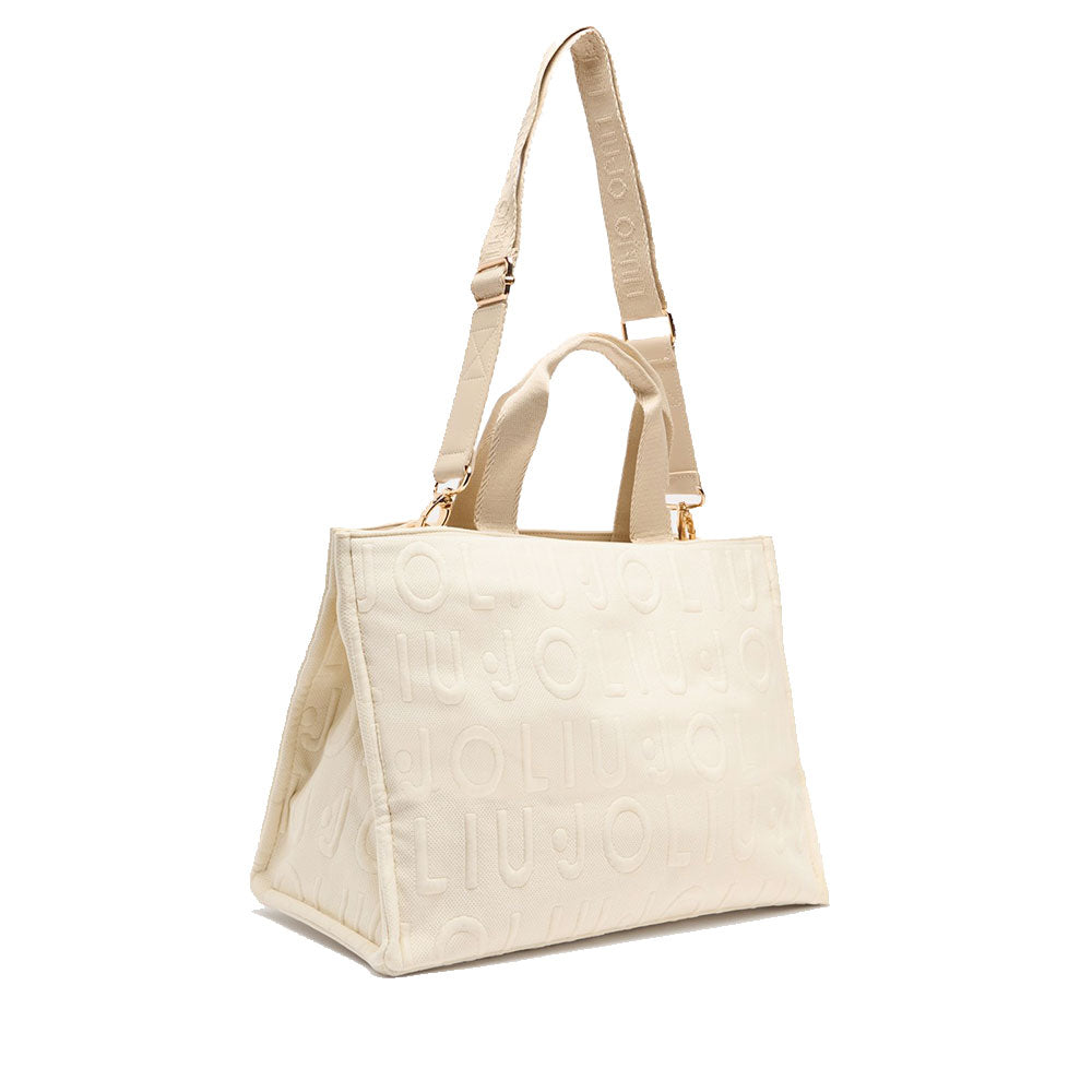 Großer Shopper LIU JO aus cremweißem Strick mit Jacquard-Logo