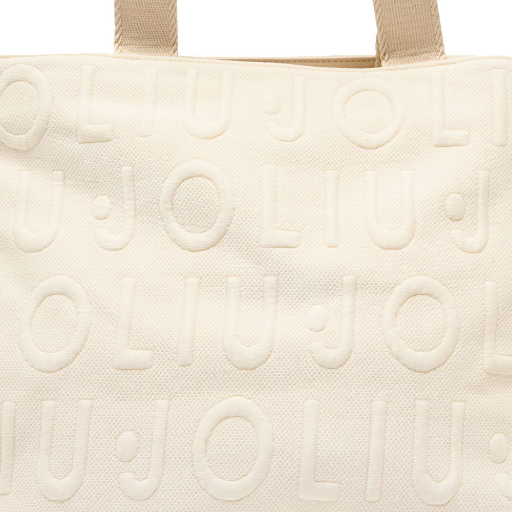 Großer Shopper LIU JO aus cremweißem Strick mit Jacquard-Logo