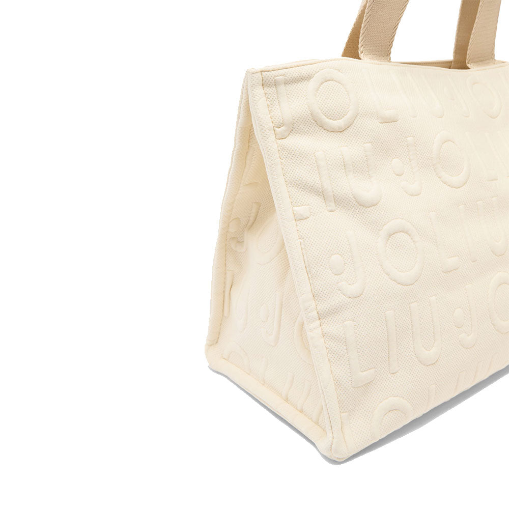 Großer Shopper LIU JO aus cremweißem Strick mit Jacquard-Logo
