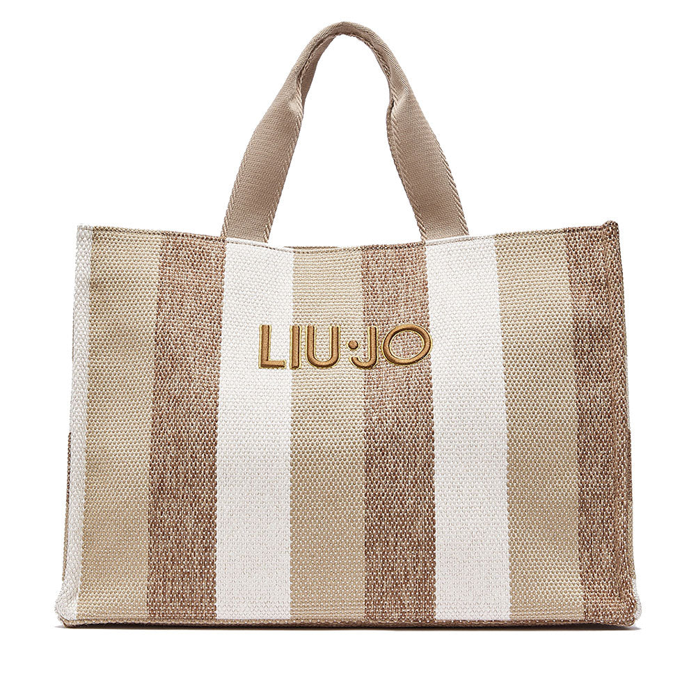 Tote Bag Large LIU JO in Canvas a Righe color Sabbia