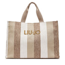 Tote Bag Large LIU JO in Canvas a Righe color Sabbia