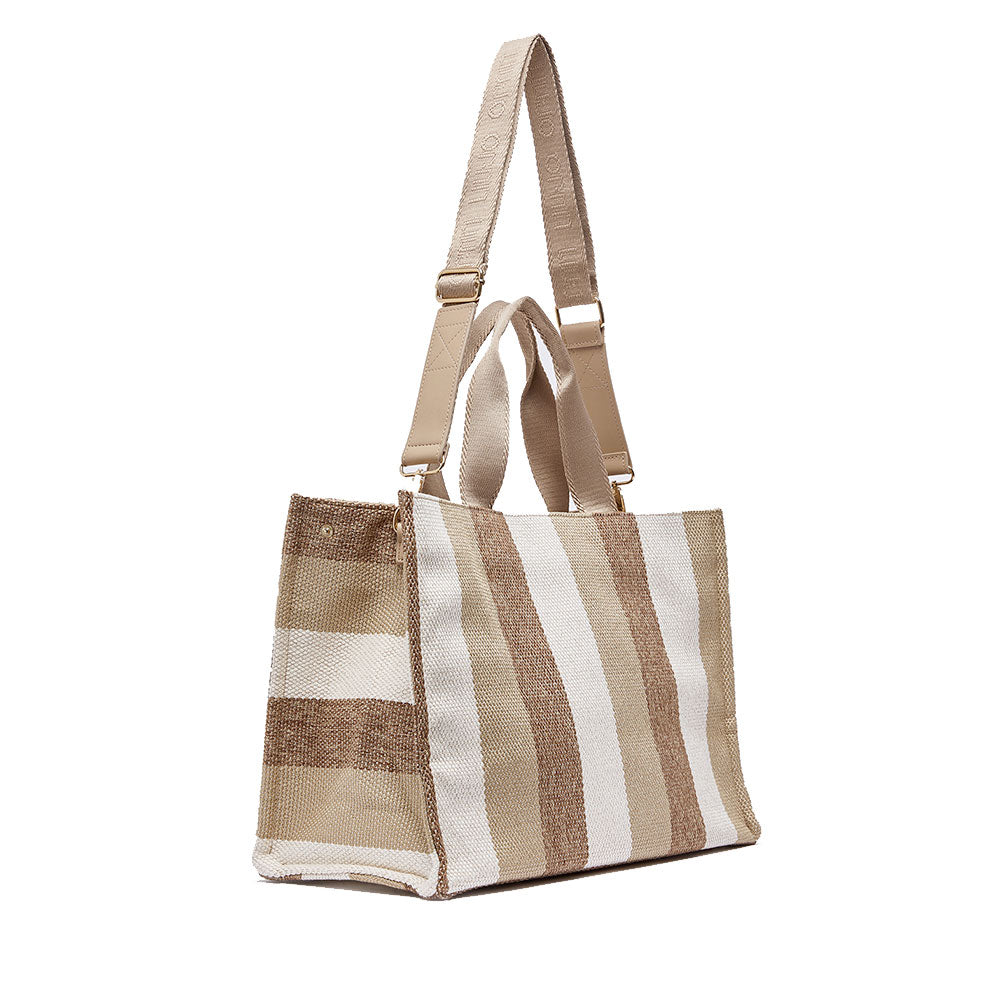 Tote Bag Large LIU JO in Canvas a Righe color Sabbia
