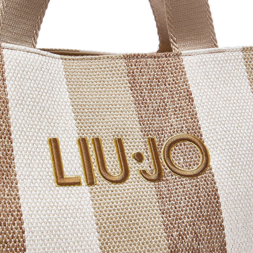 Tote Bag Large LIU JO in Canvas a Righe color Sabbia