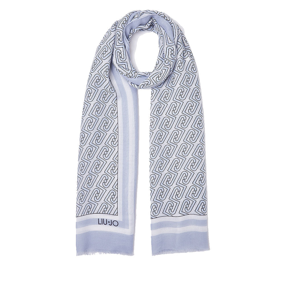Stola Donna 70 x 180 cm LIU JO in Tessuto Denim Chiaro stampa LJ All Over
