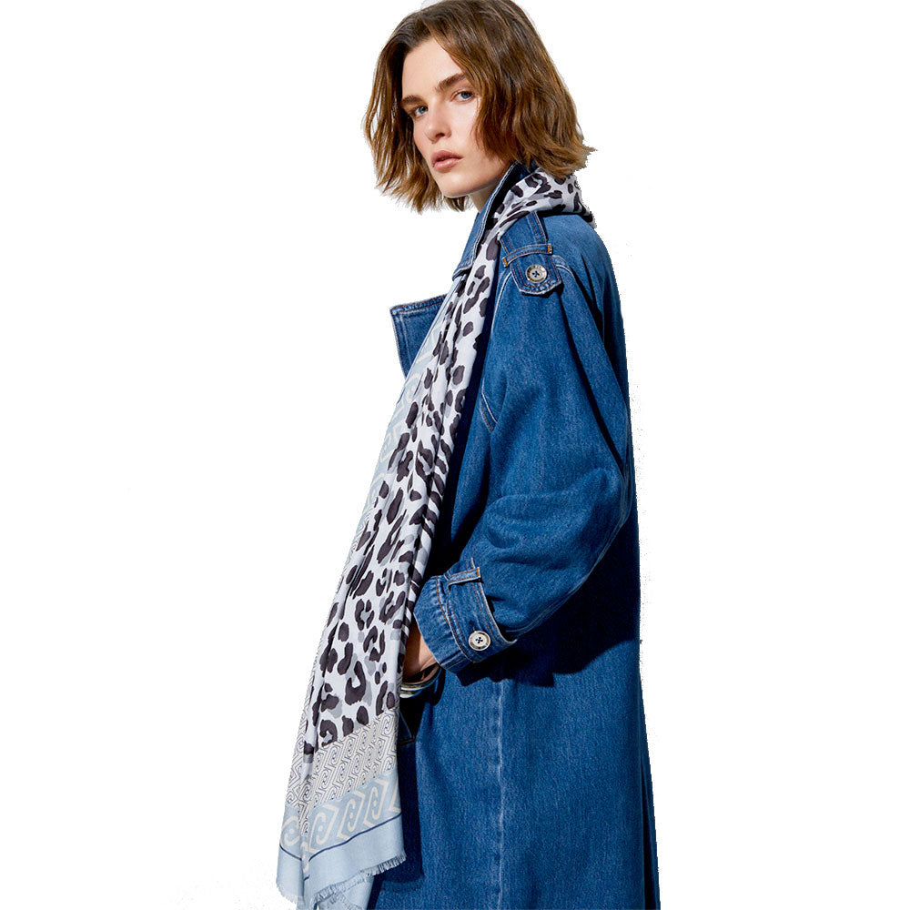 Stola Donna 90 x 180 cm LIU JO in Modal stampa Animalier Dusty Blue