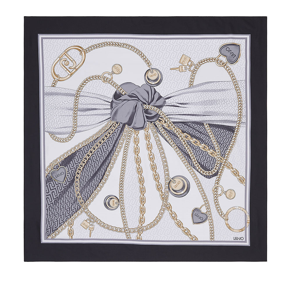 Women's Silk Scarf 120 × 120 cm LIU JO in Black Bow Print Fabric