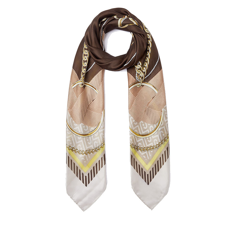 Foulard Donna 120 x 120 cm LIU JO in Tessuto Riciclato Beige Stampa Nastri