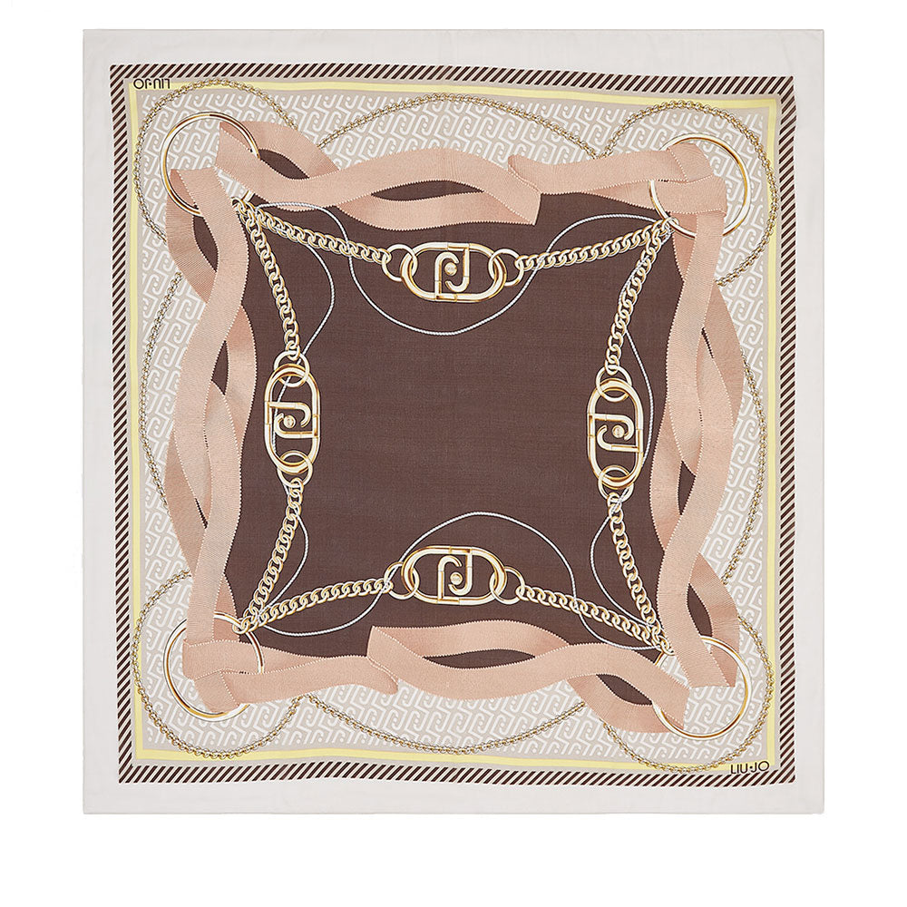 Foulard Donna 120 x 120 cm LIU JO in Tessuto Riciclato Beige Stampa Nastri