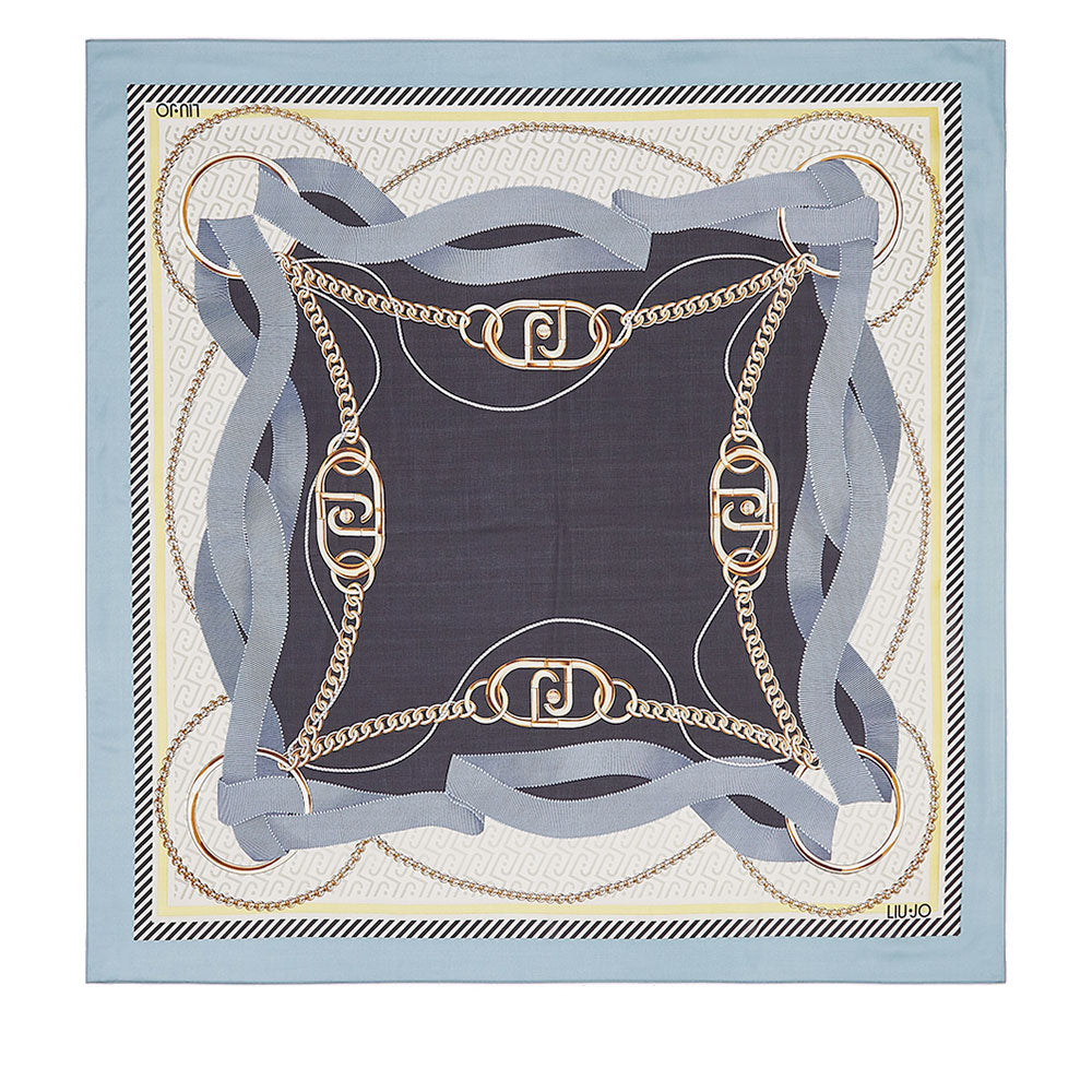 Foulard Donna 120 x 120 cm LIU JO in Tessuto Riciclato Azzurro Stampa Nastri