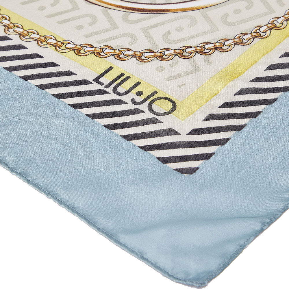 Foulard Donna 120 x 120 cm LIU JO in Tessuto Riciclato Azzurro Stampa Nastri