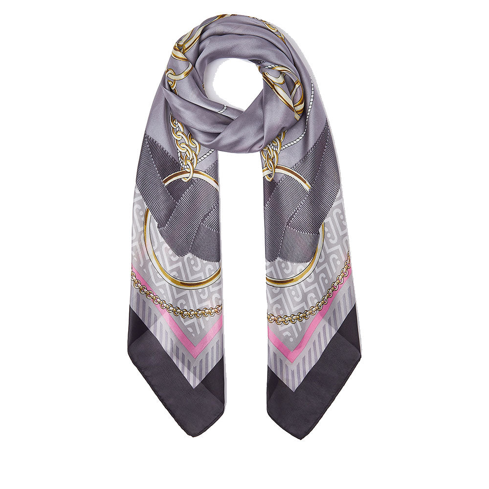 Foulard Donna 120 x 120 cm LIU JO in Tessuto Riciclato Nero Stampa Nastri