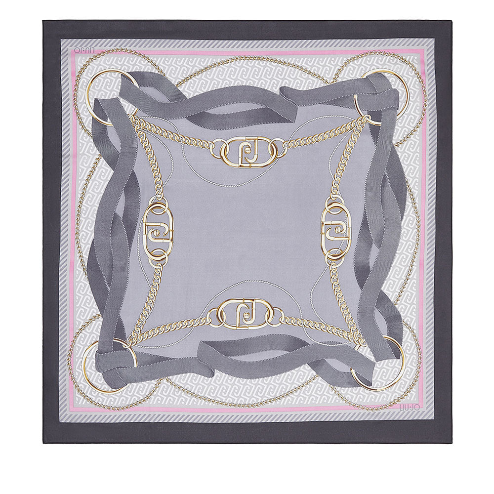 Foulard Donna 120 x 120 cm LIU JO in Tessuto Riciclato Nero Stampa Nastri