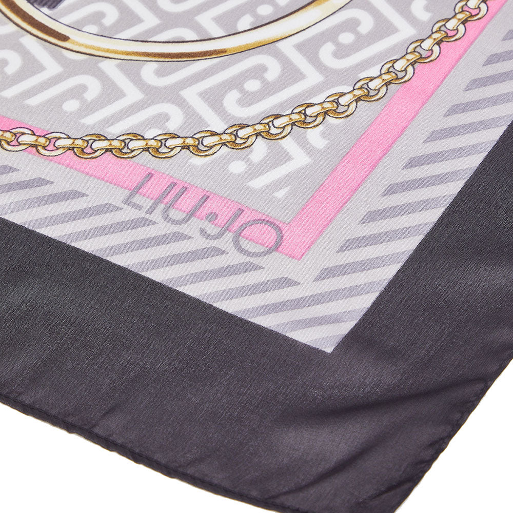 Foulard Donna 120 x 120 cm LIU JO in Tessuto Riciclato Nero Stampa Nastri