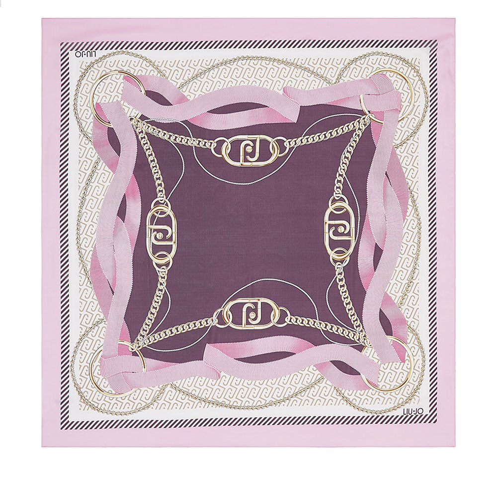 Foulard Donna 120 x 120 cm LIU JO in Tessuto Riciclato Rosa Stampa Nastri