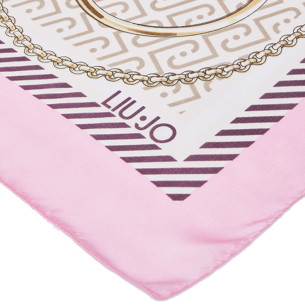 Foulard Donna 120 x 120 cm LIU JO in Tessuto Riciclato Rosa Stampa Nastri