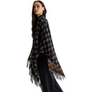 Poncho Donna LIU JO stampa Check Nero con Logo Jacquard