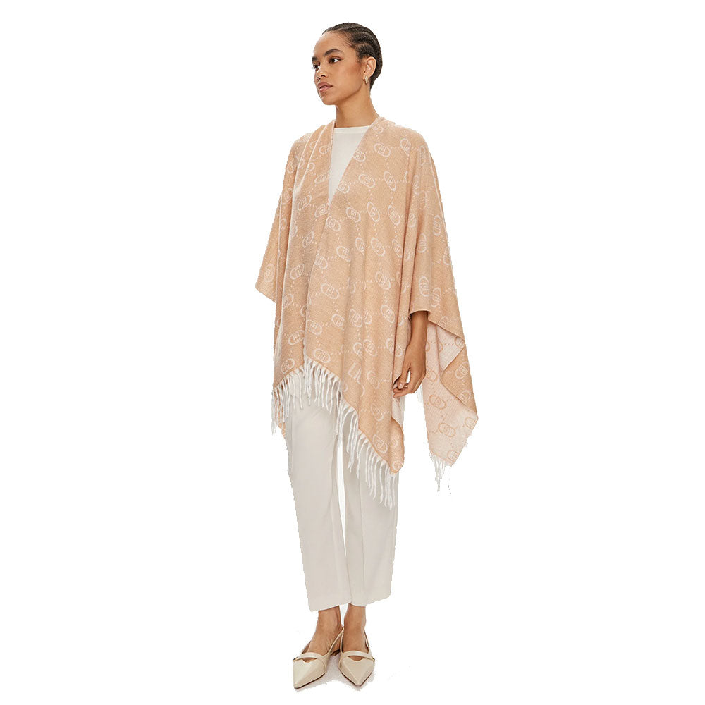 LIU JO Damen-Poncho mit kamelfarbenem Monogramm-Jacquard-Logo