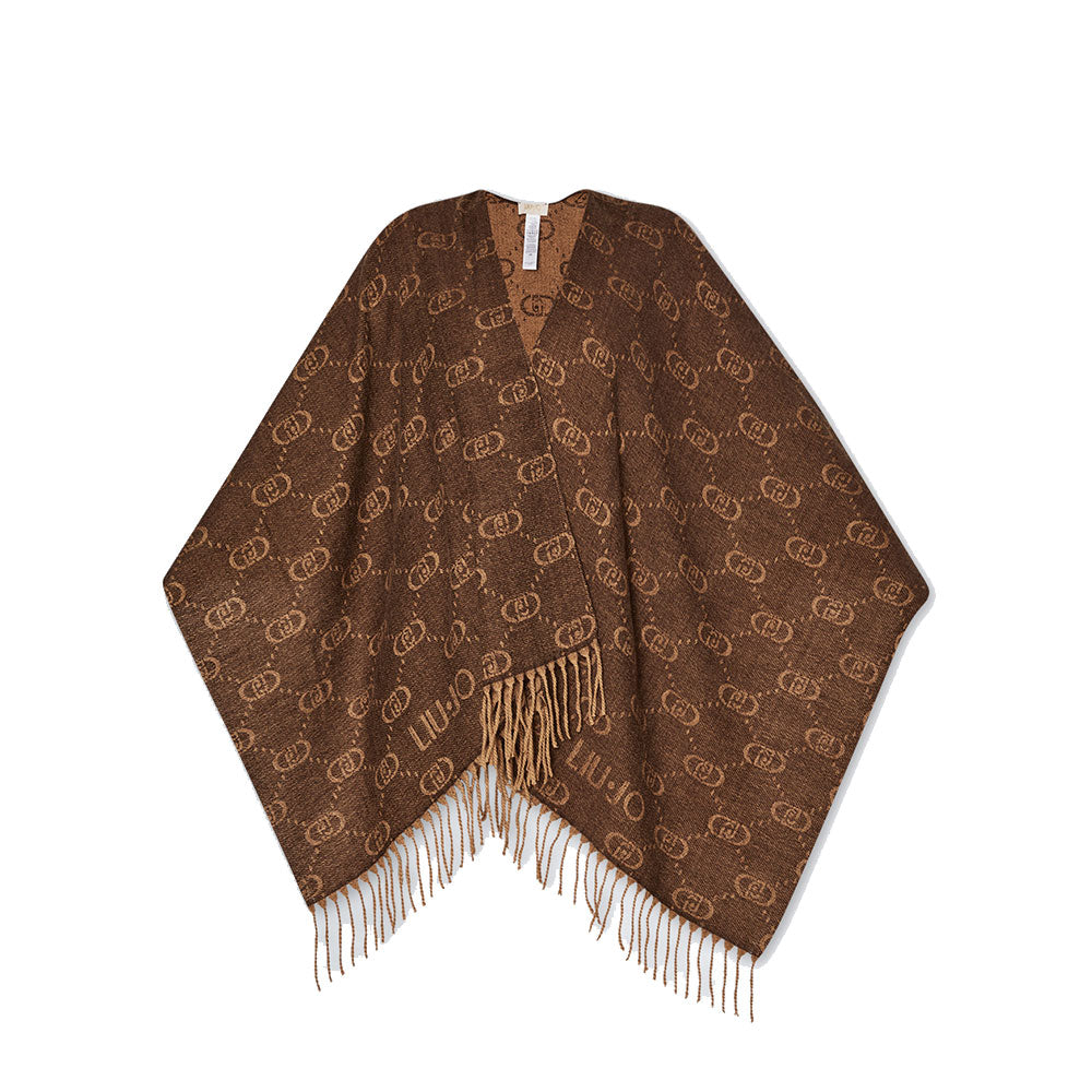 LIU JO Damen-Poncho mit Monogramm-Jacquard-Logo in Dunkelbraun