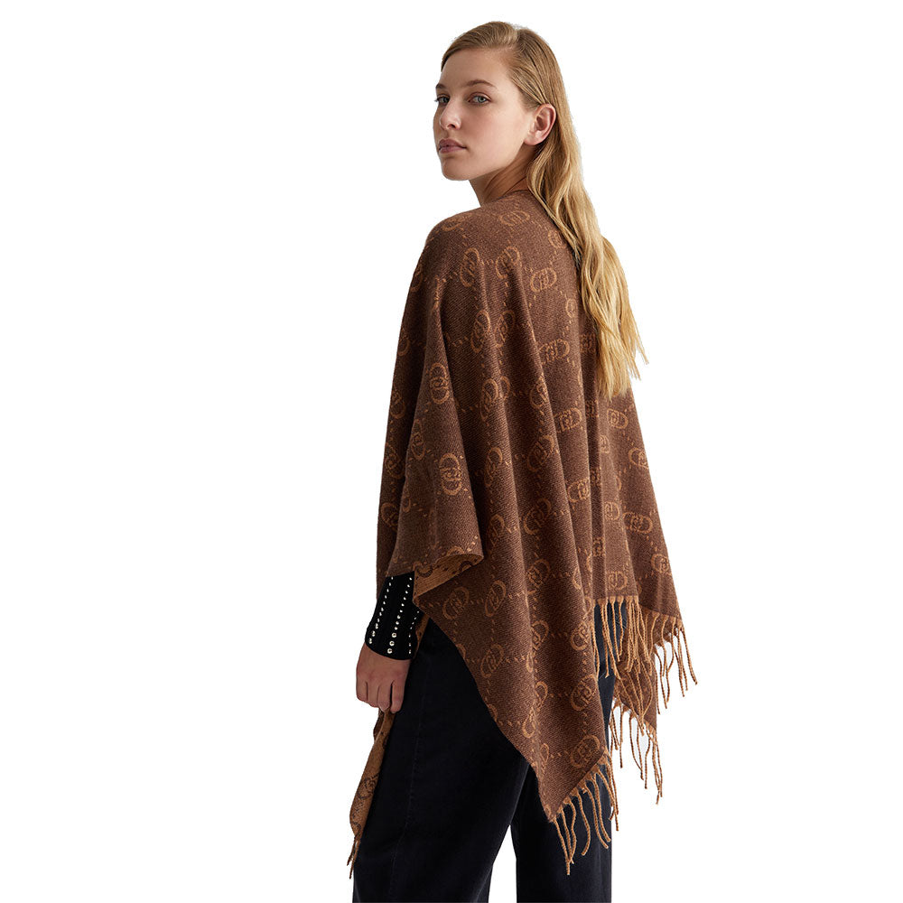 Poncho Donna LIU JO con Logo Monogram Jacquard color Testa di Moro