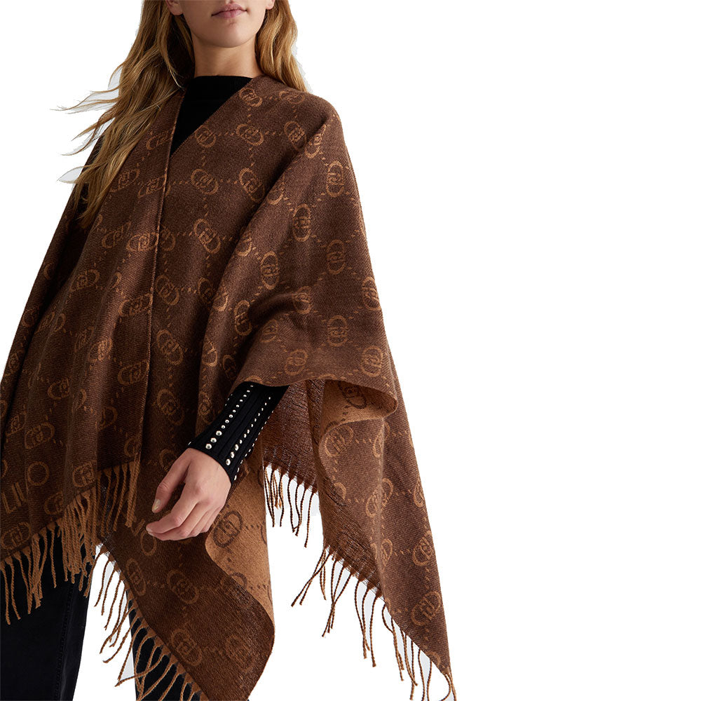 LIU JO Damen-Poncho mit Monogramm-Jacquard-Logo in Dunkelbraun