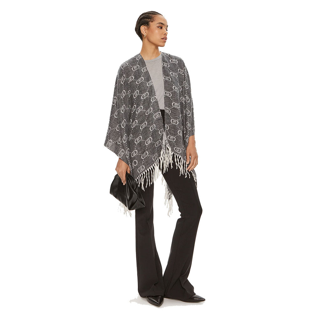 LIU JO Damen-Poncho mit Monogramm-Jacquard-Grau-Wolken-Logo