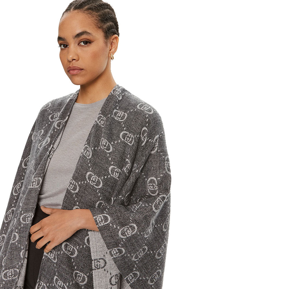 Poncho Donna LIU JO con Logo Monogram Jacquard Grey Cloud