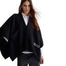 LIU JO Damen-Poncho aus schwarzem Strick mit Logo