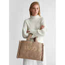 Women's Camel Coated Fabric Tote Bag LIU JO with Teddy Details