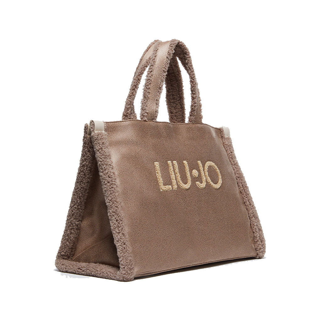 Women's Camel Coated Fabric Tote Bag LIU JO with Teddy Details
