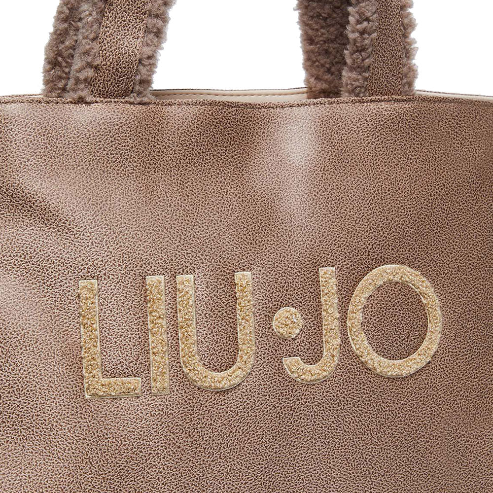Women's Camel Coated Fabric Tote Bag LIU JO with Teddy Details