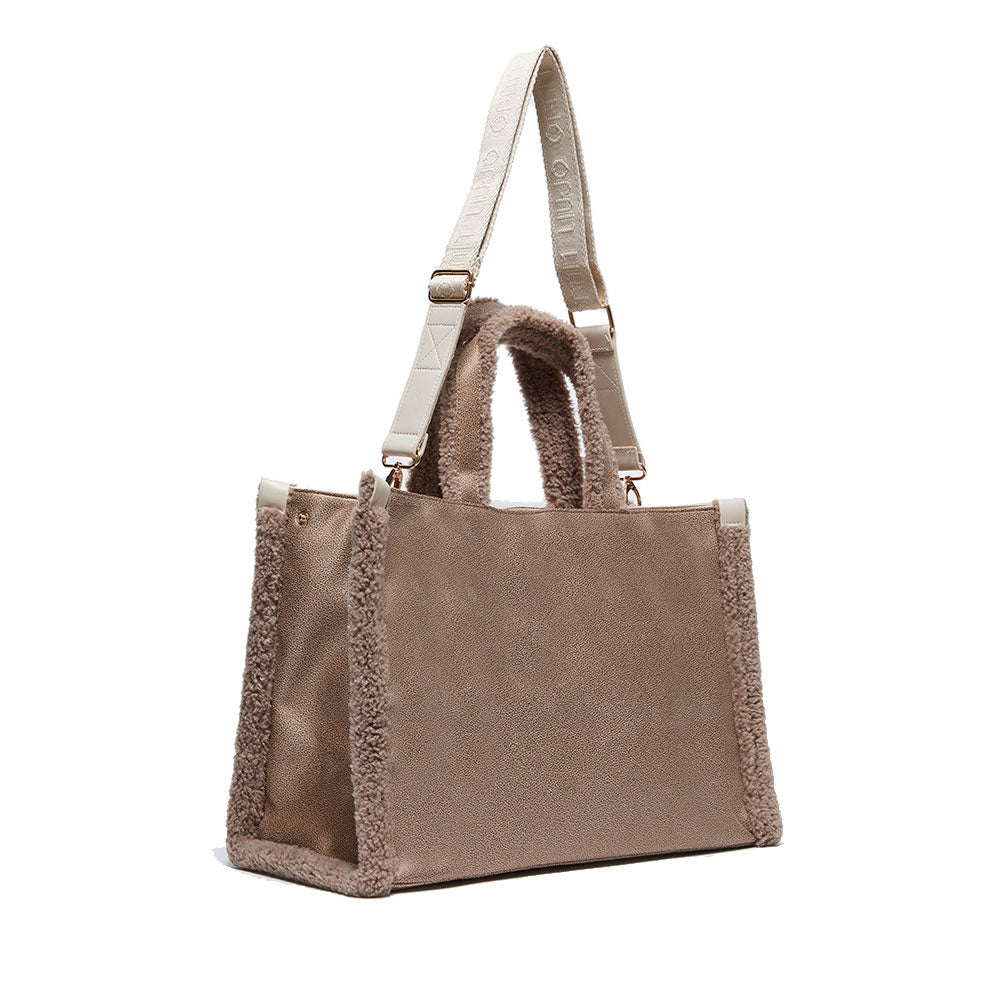 Women's Camel Coated Fabric Tote Bag LIU JO with Teddy Details