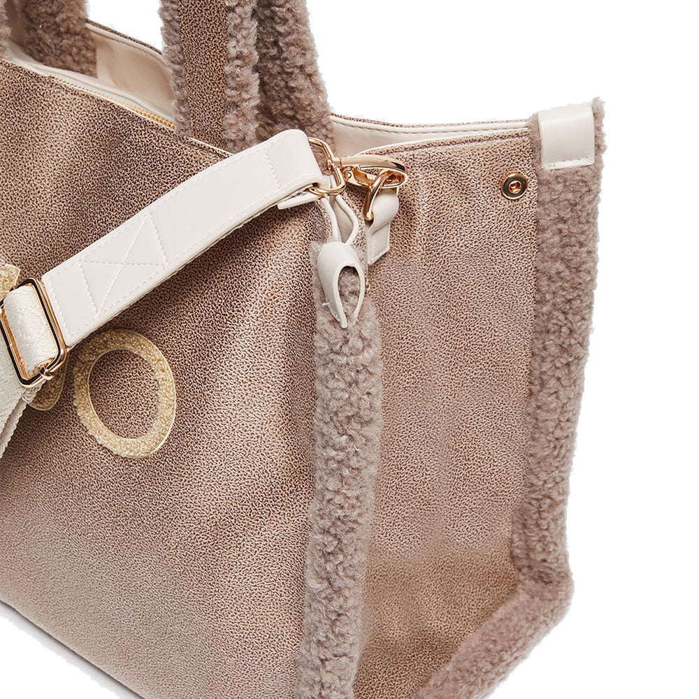 Women's Camel Coated Fabric Tote Bag LIU JO with Teddy Details